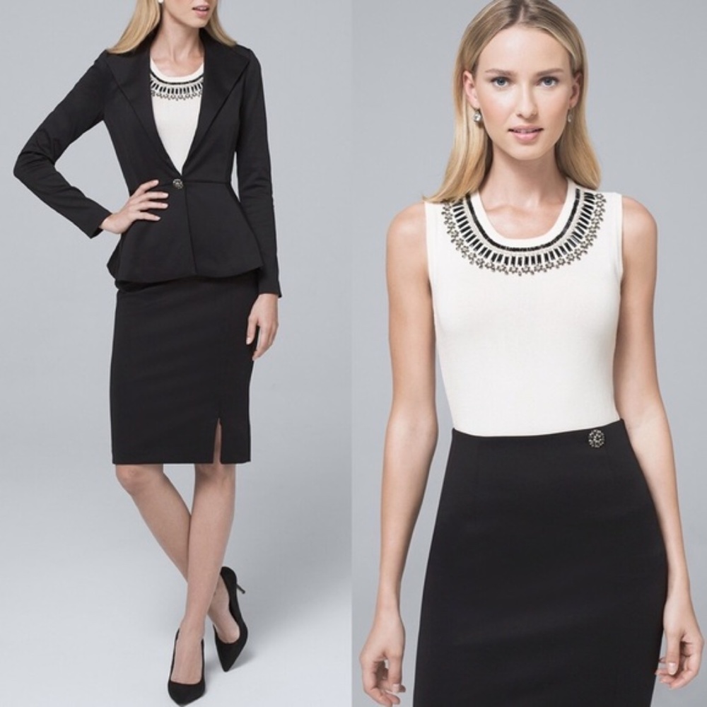 Jewel Necklace Collar Business Casual Tank Top XS
